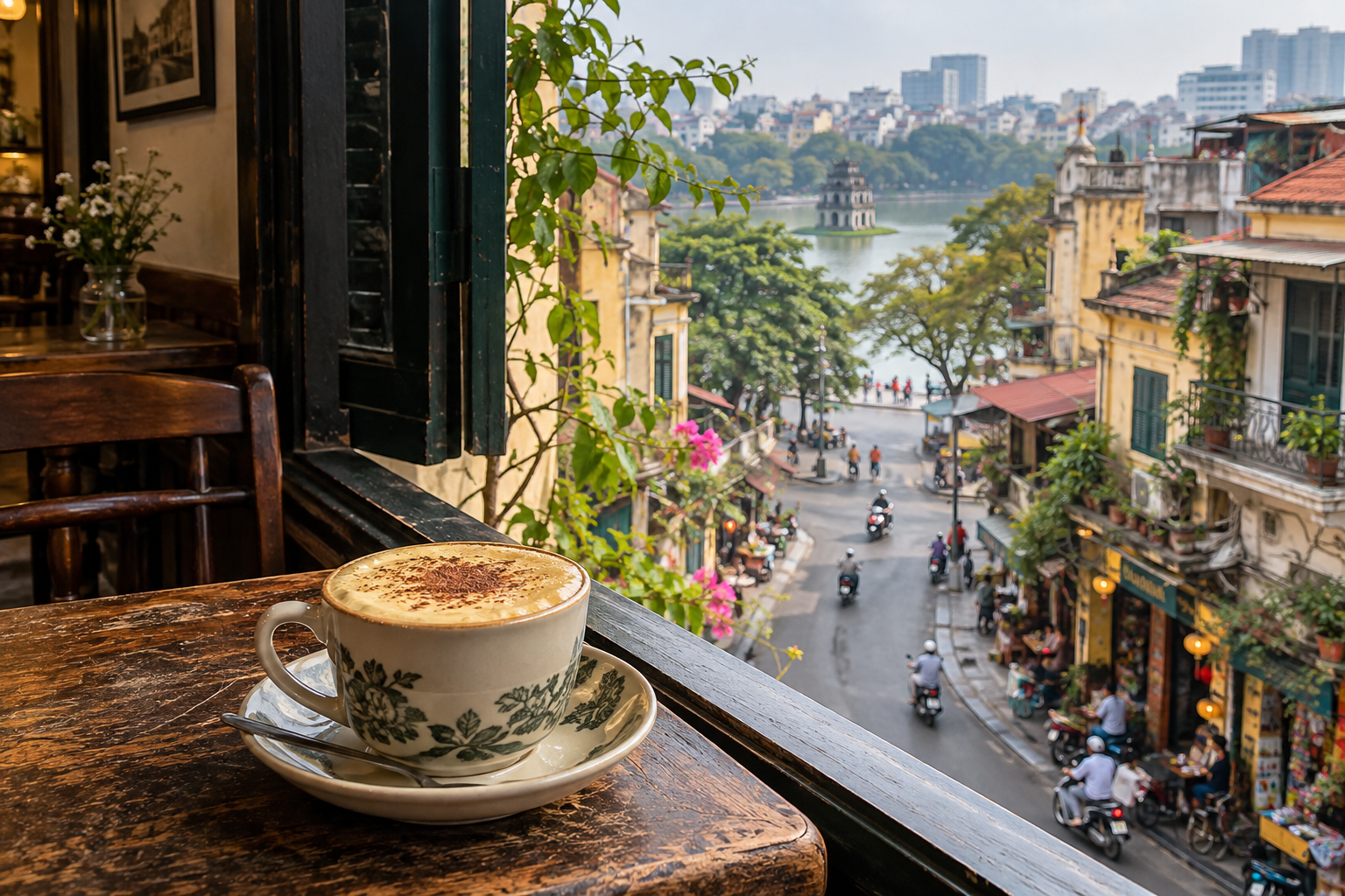 Creamy Hanoi egg coffee served in a small traditional cafe