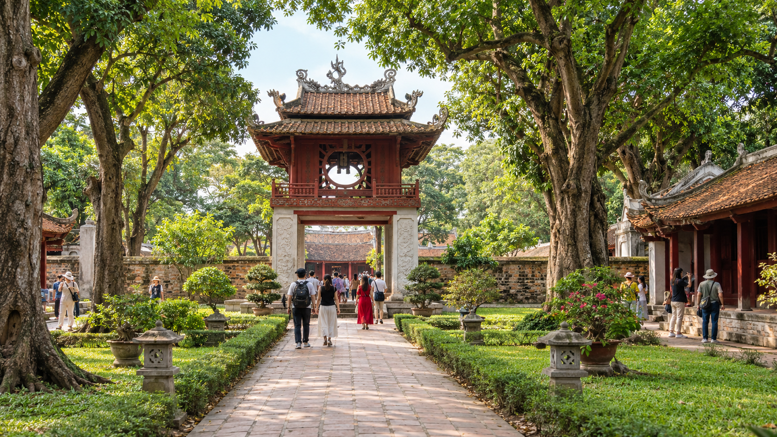 Historic courtyard and traditional architecture at Hanoi's Temple of Literature