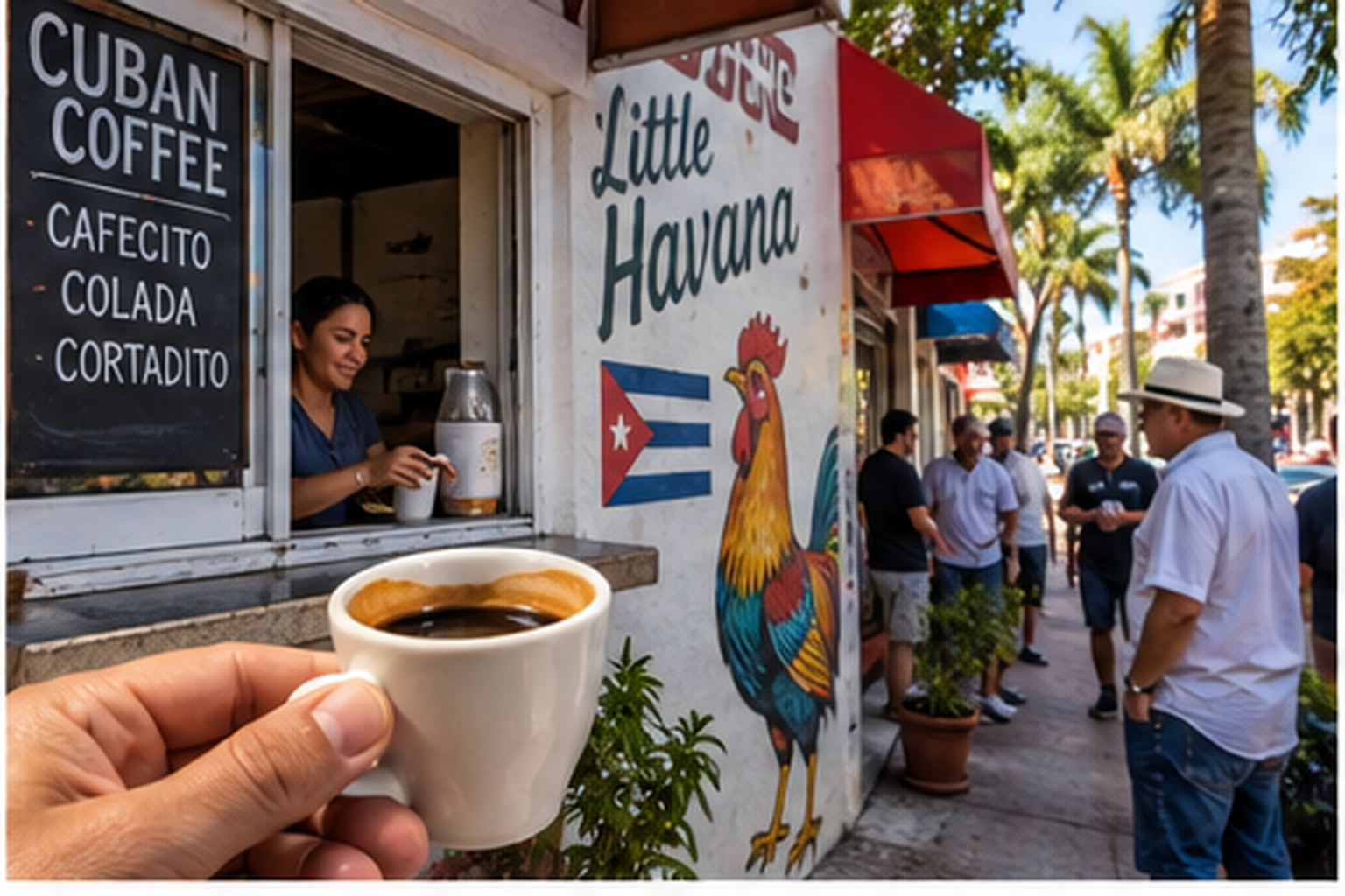 Cuban cafecito at a Little Havana coffee window in Miami