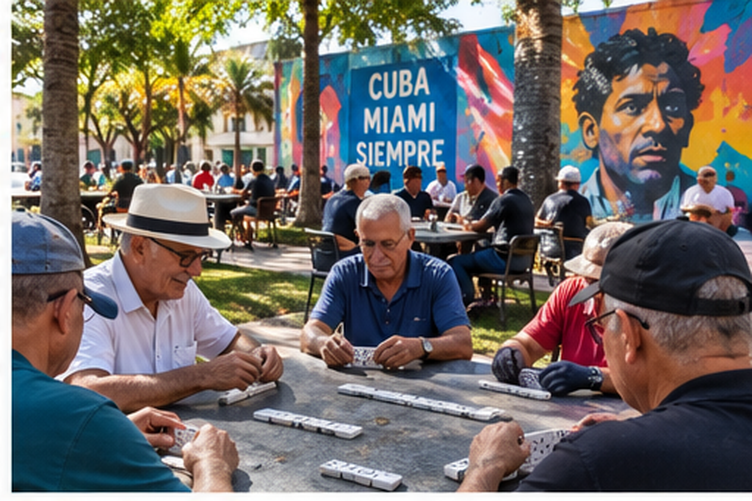 Domino players and Cuban cultural atmosphere in Little Havana Miami