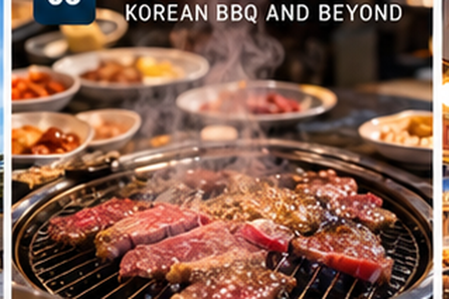 Korean barbecue grilling at a Seoul restaurant with banchan side dishes