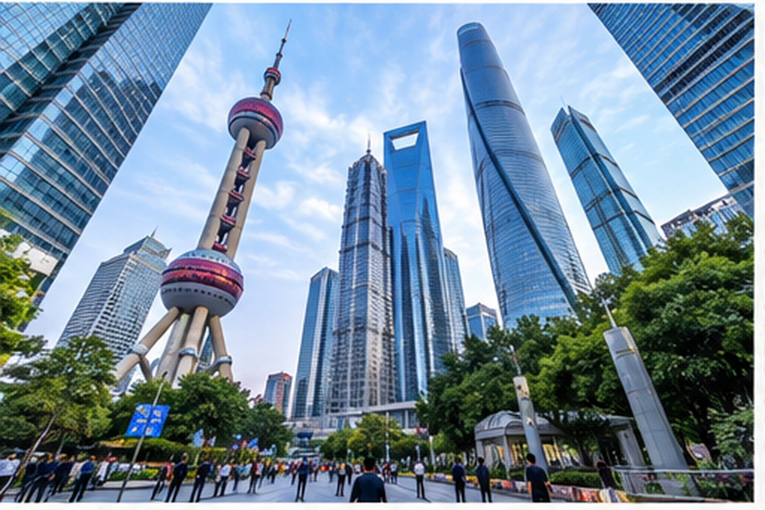 Oriental Pearl Tower and skyscrapers in Lujiazui Shanghai