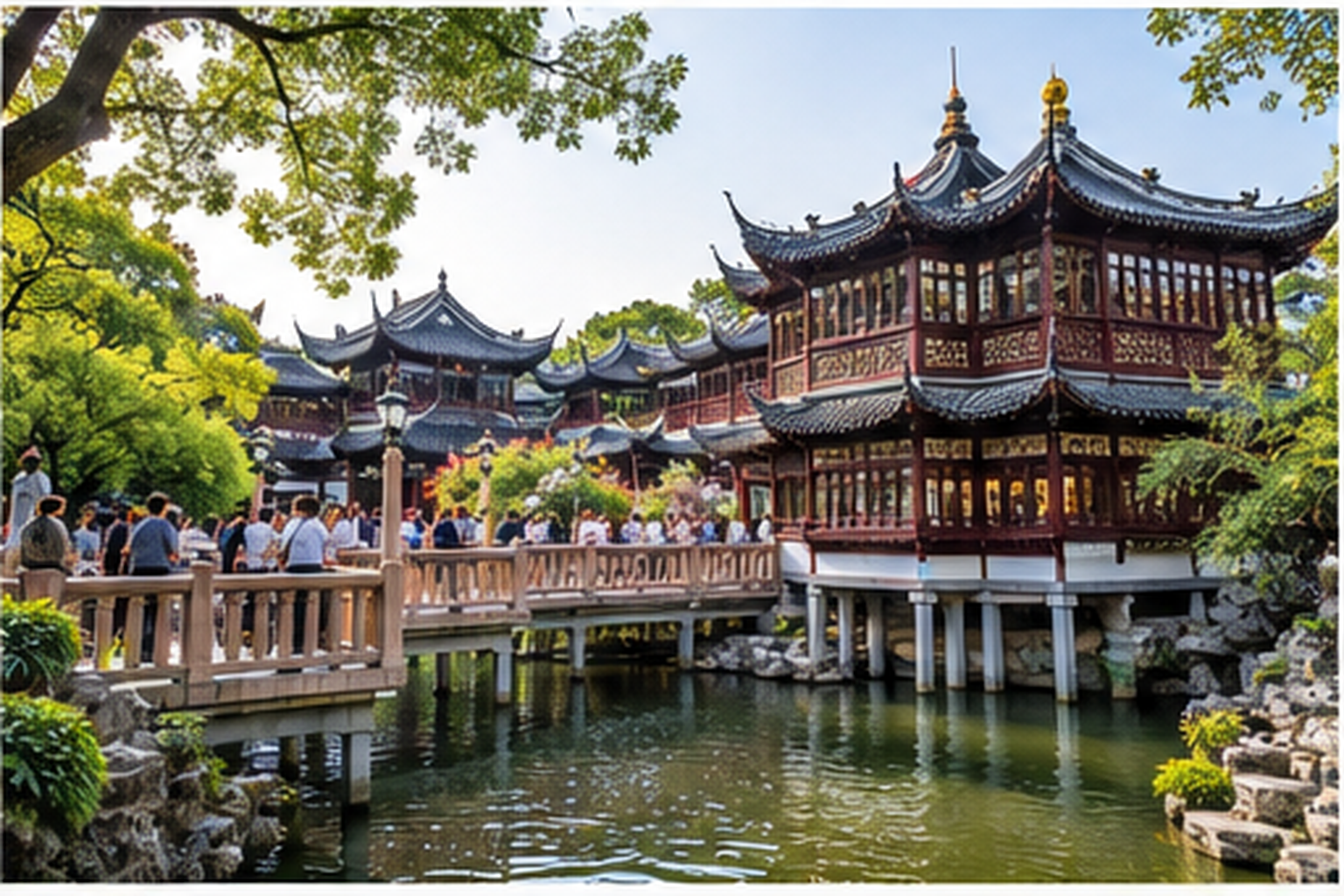 Traditional Chinese architecture and garden scenery in Shanghai